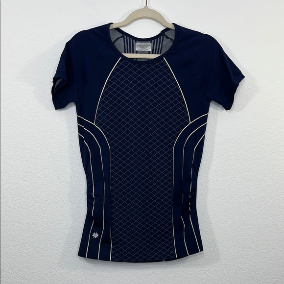 Athleta Finish Fast Line Tee Navy/White Size Medium #591287 - Picture 2 of 9